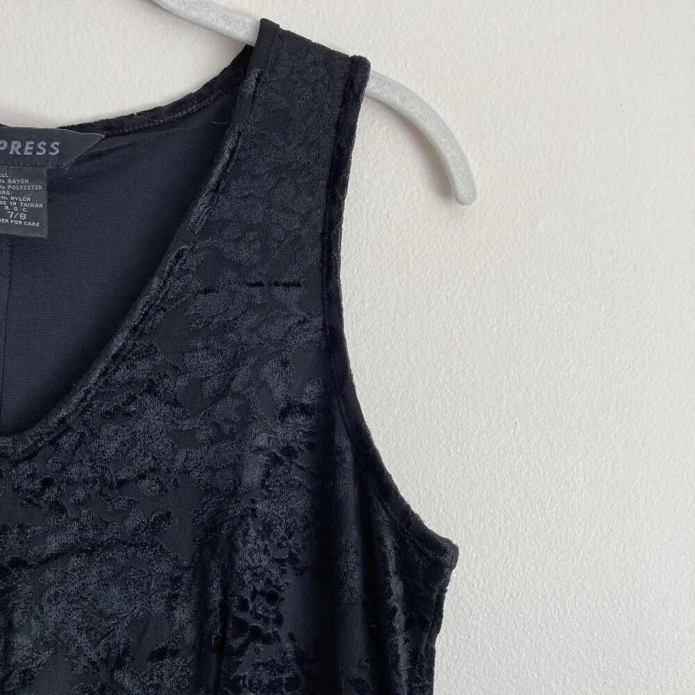 Express Vintage Y2K Crushed Velvet Dress Black Size 7/8 Whimsigoth Goth 90s - Picture 4 of 12